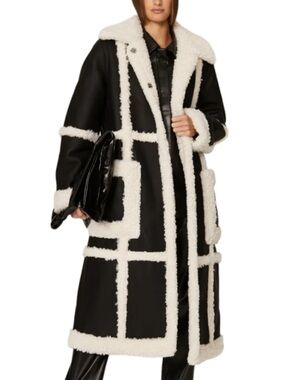 Stand Studio Patrice Faux Leather Shearling Coat Black 34
